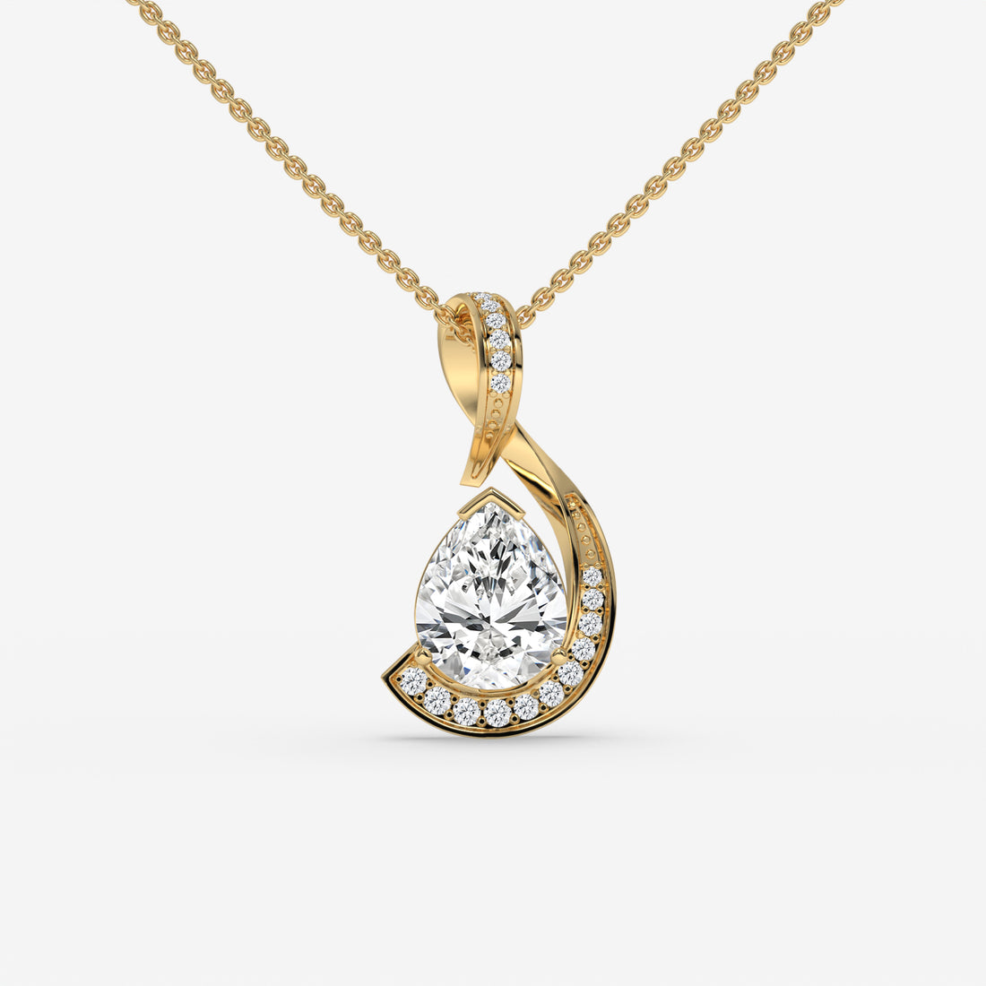 White Gold Pear-Shaped Diamond Pendant with Round Diamonds