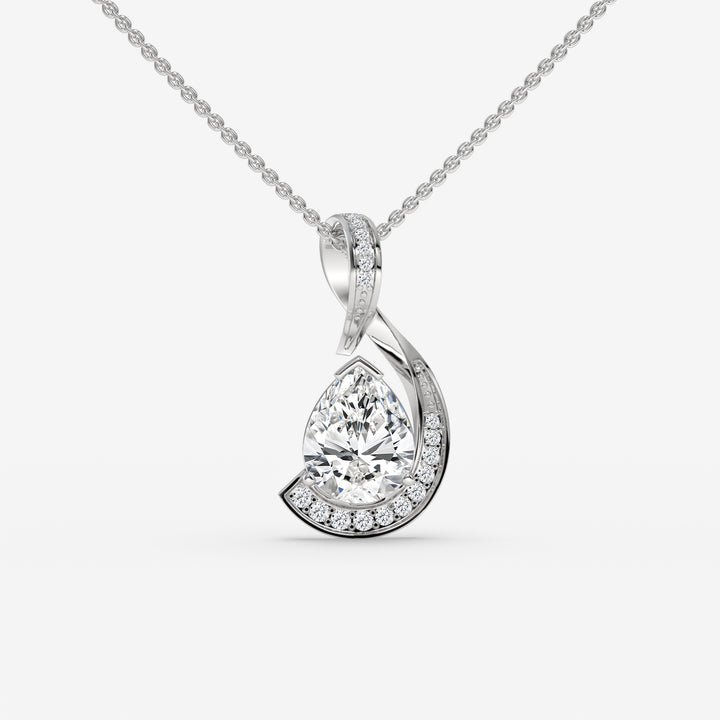 White Gold Pear-Shaped Diamond Pendant with Round Diamonds