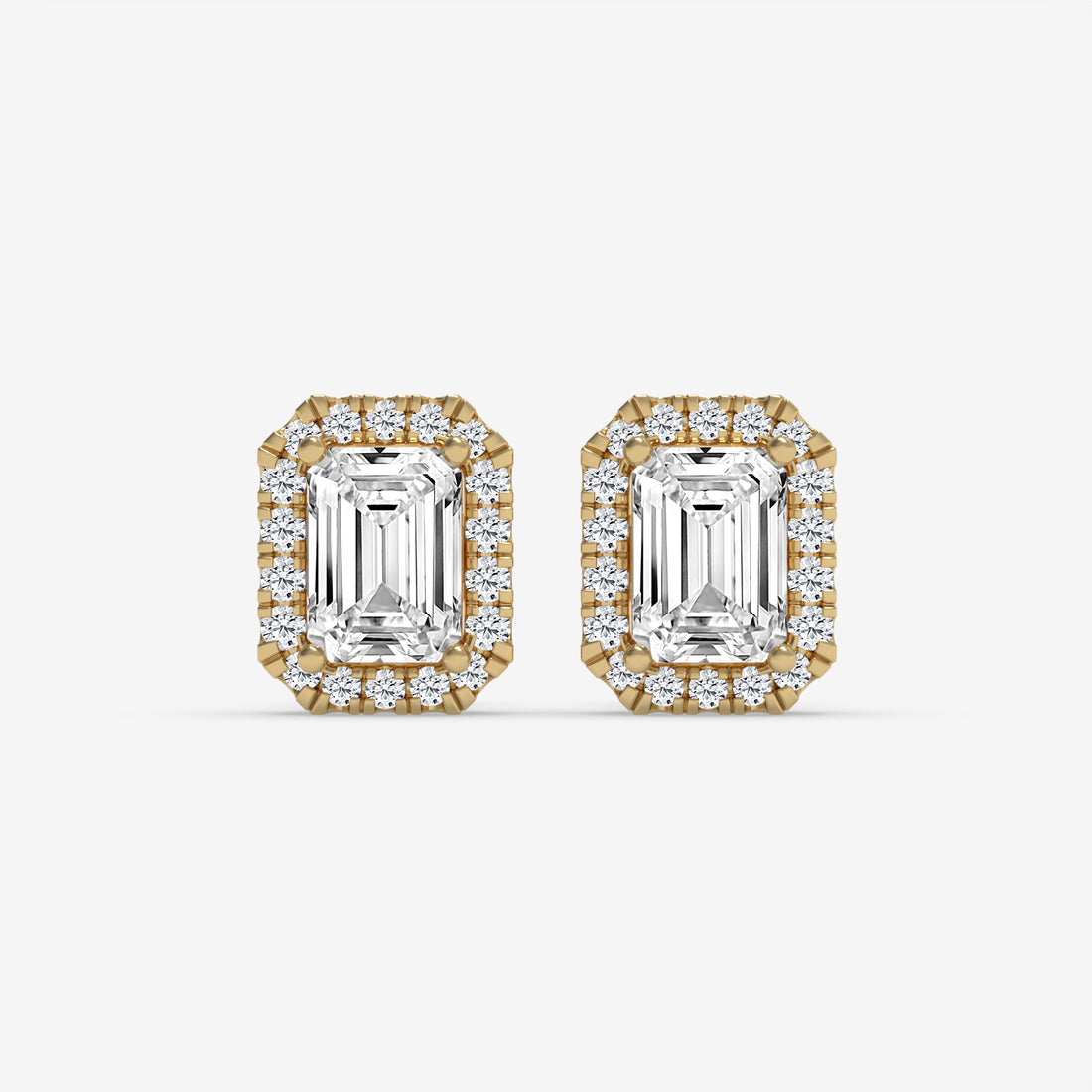 Rose Gold Emerald-Cut Diamond Halo Earrings