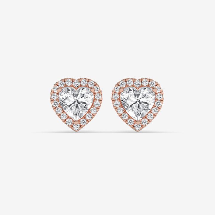 Heart-Shaped Diamond Halo Earrings in Rose Gold