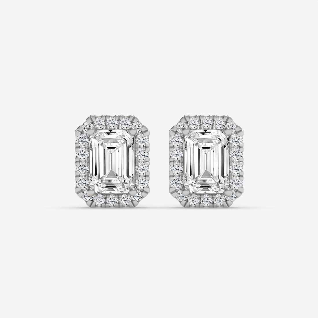 Yellow Gold Emerald-Cut Diamond Halo Earrings