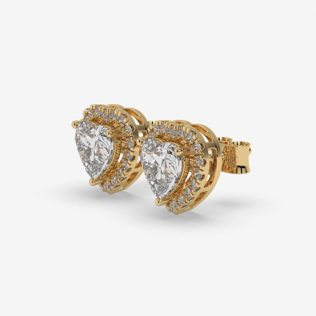 Heart-Shaped Diamond Halo Earrings in Yellow Gold
