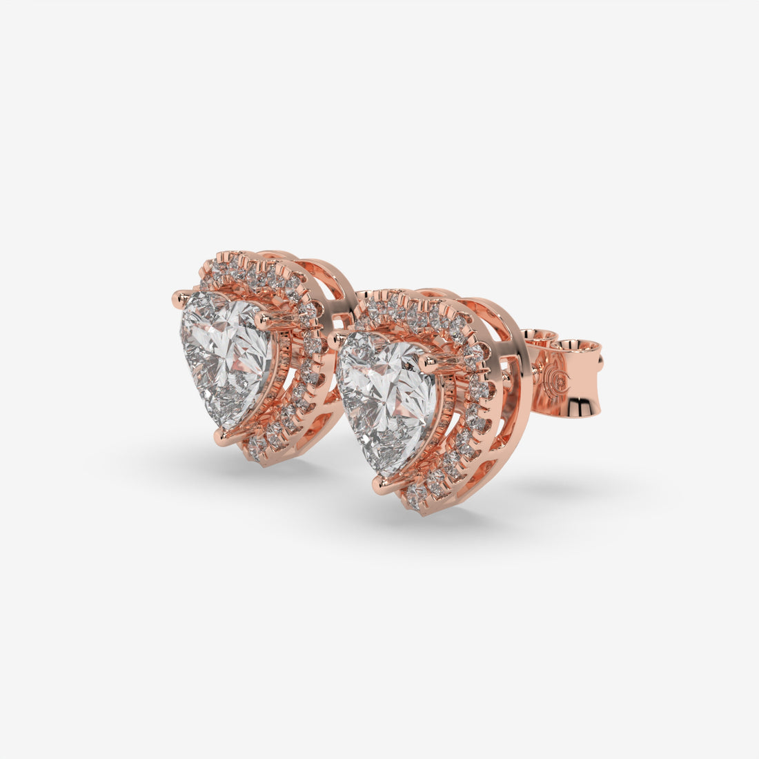 Heart-Shaped Diamond Halo Earrings in Rose Gold