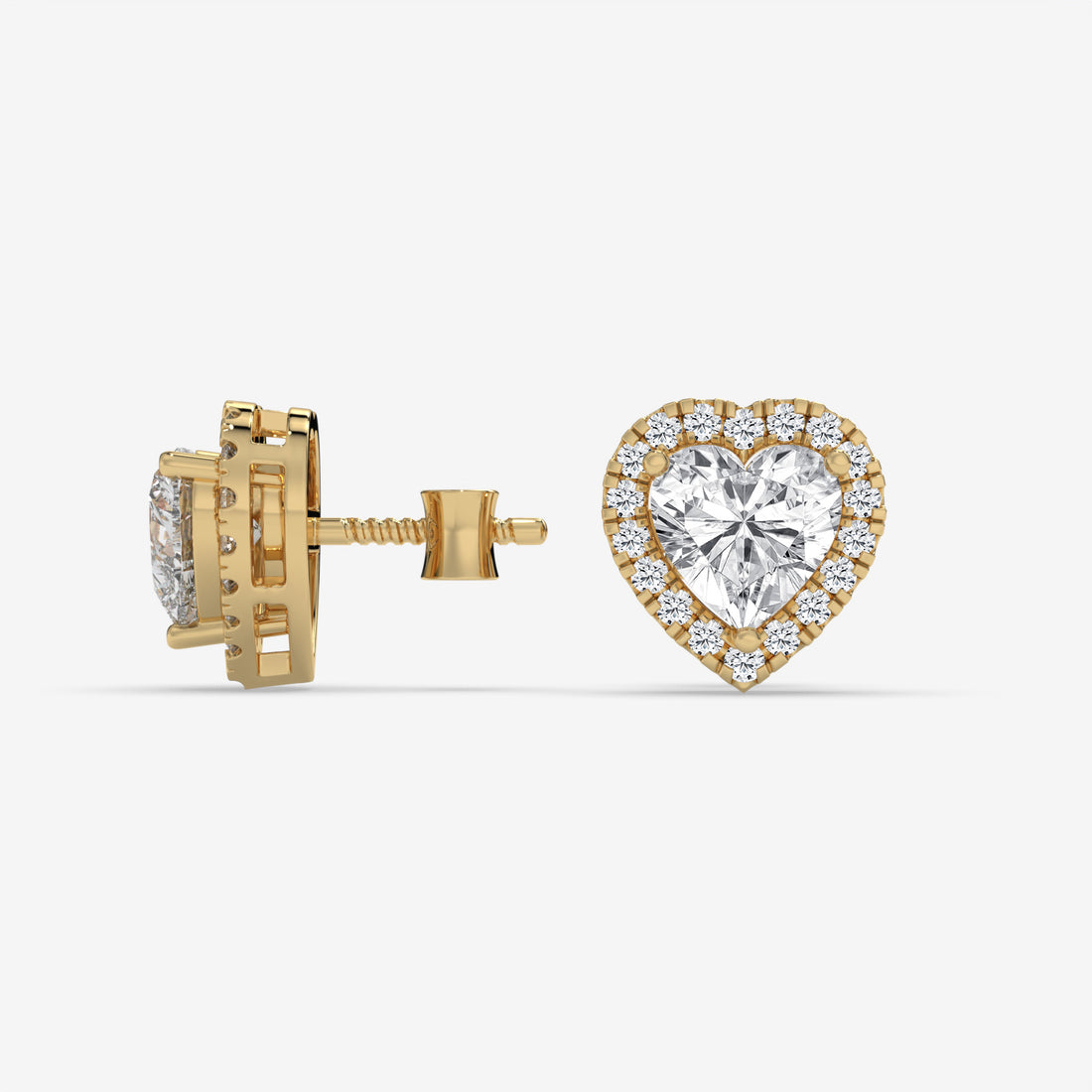Heart-Shaped Diamond Halo Earrings in Yellow Gold