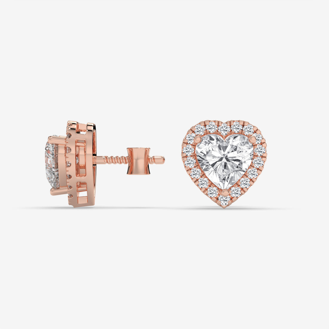 Heart-Shaped Diamond Halo Earrings in Rose Gold