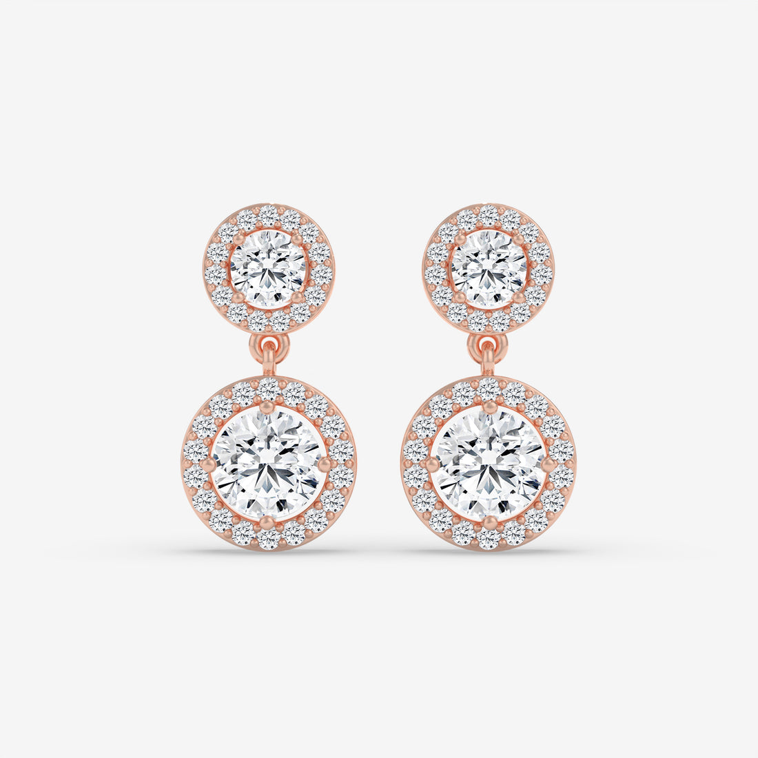 Double-Drop Diamond Halo Earrings in White Gold