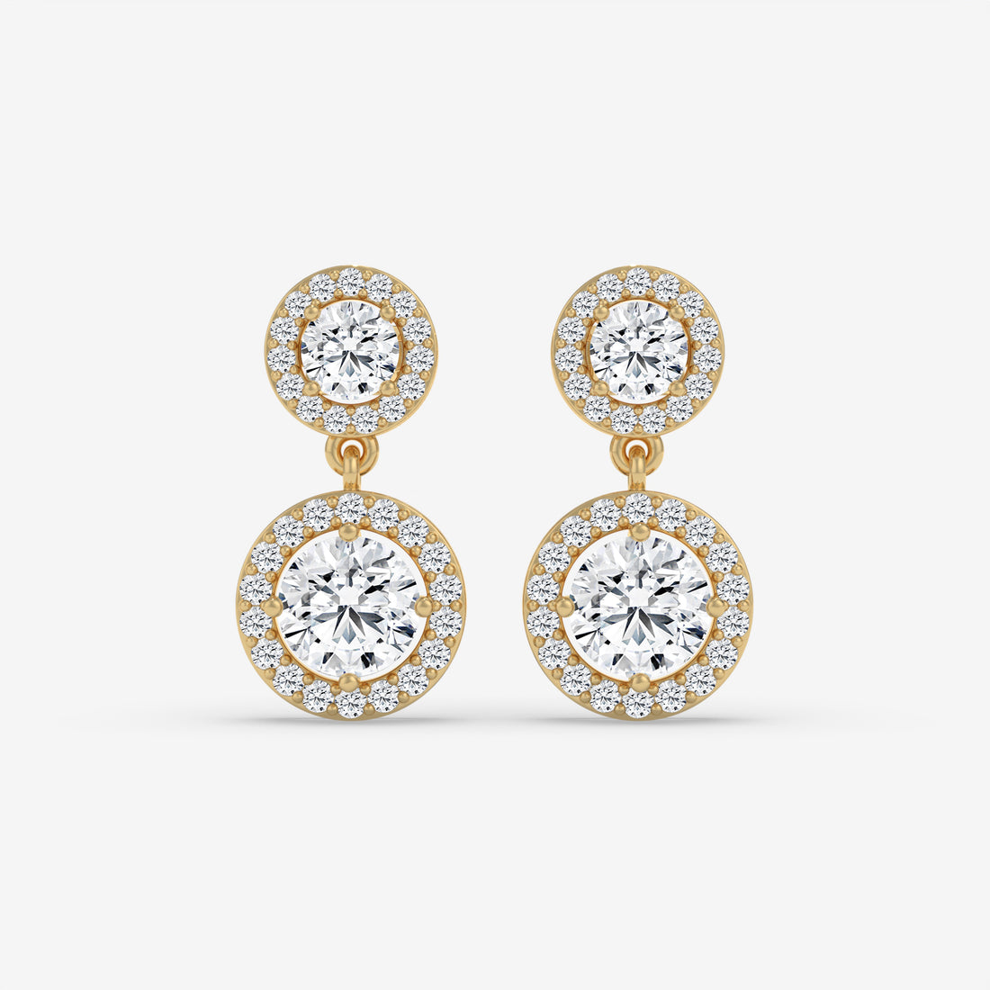 Double-Drop Diamond Halo Earrings in White Gold