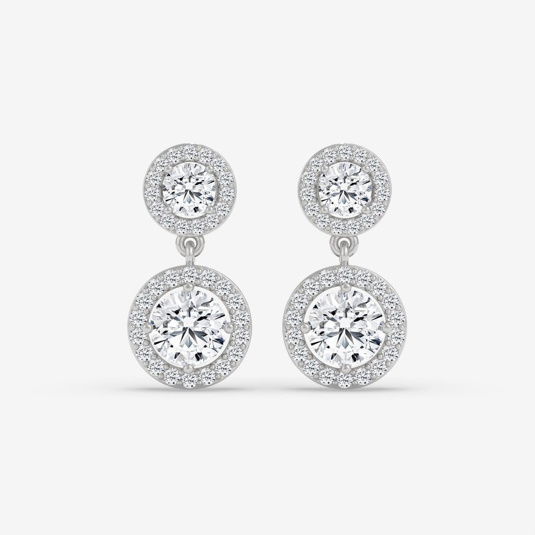 Double-Drop Diamond Halo Earrings in White Gold