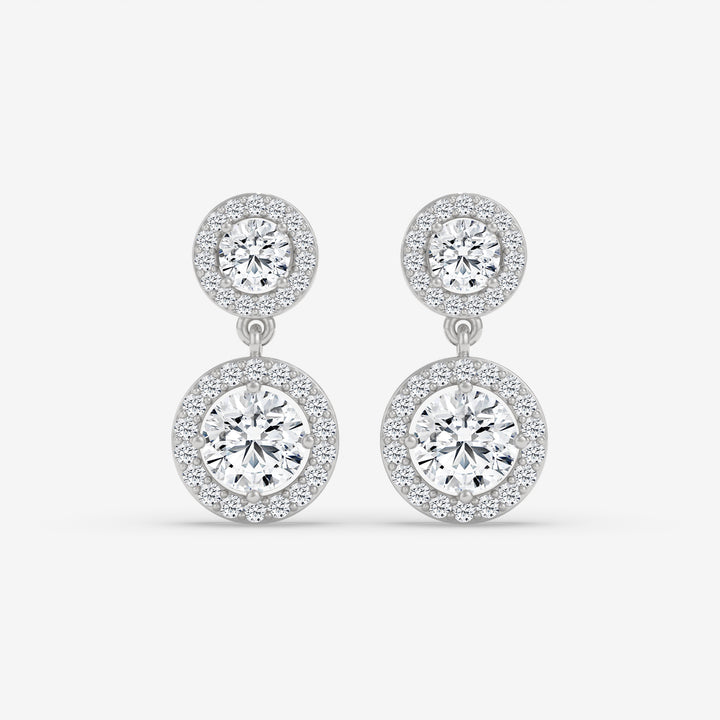 Double-Drop Diamond Halo Earrings in White Gold