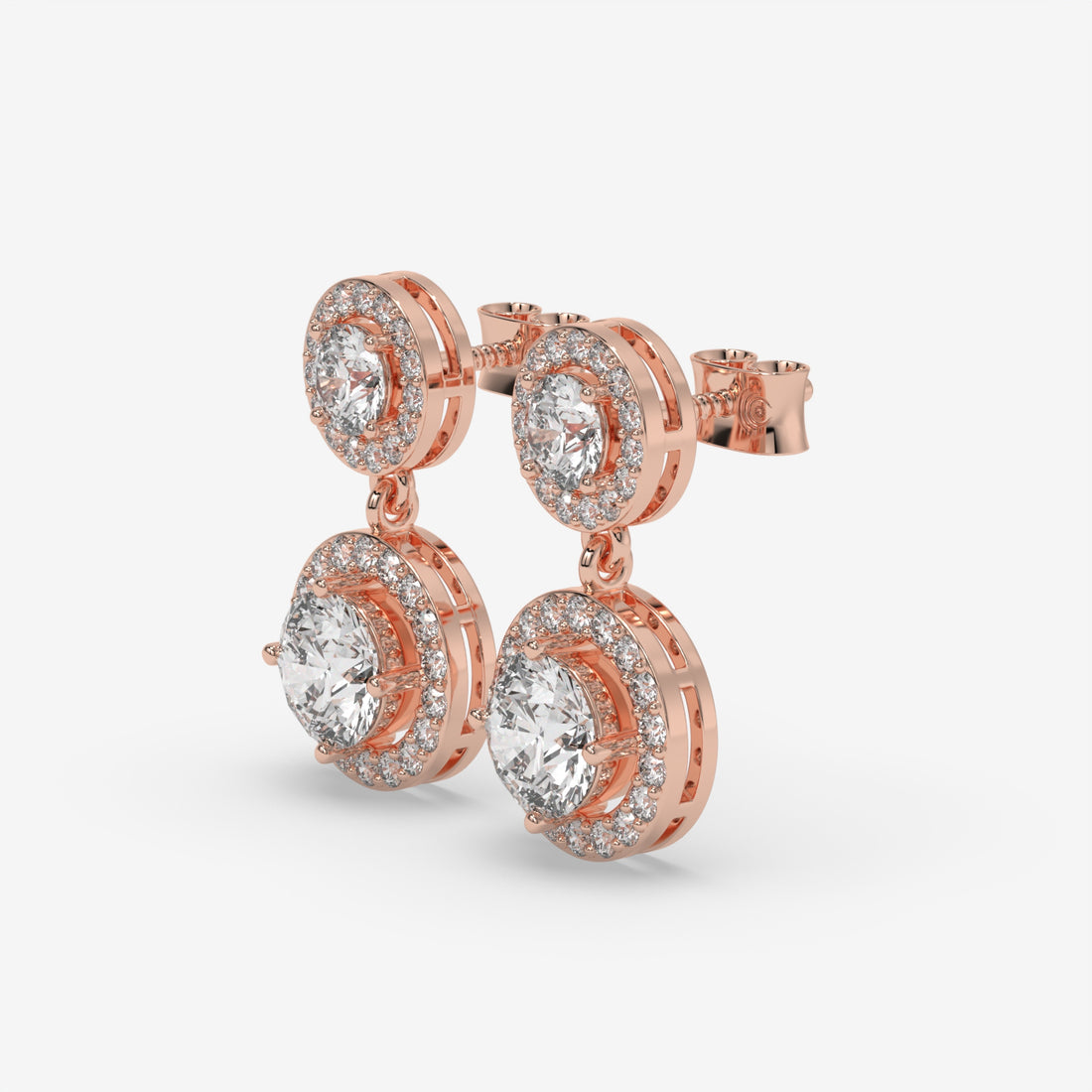 Double-Drop Diamond Halo Earrings in Rose Gold