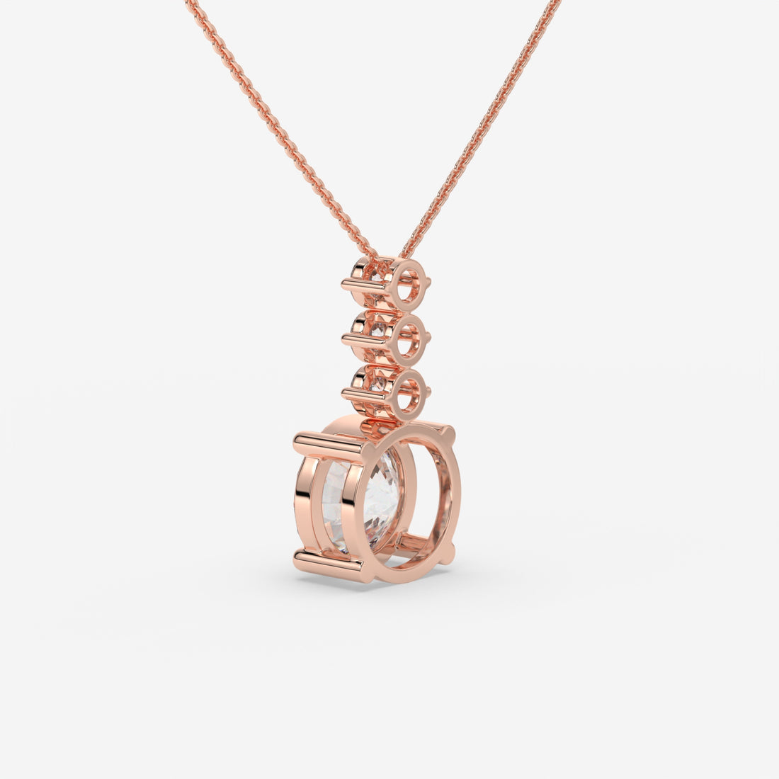 Radiant Three-Stone Round-Cut Rose Gold Diamond Pendant