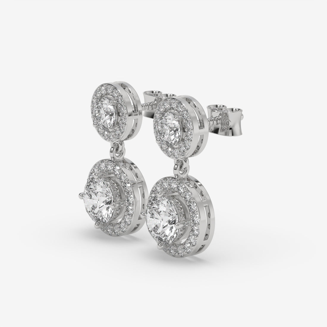 Double-Drop Diamond Halo Earrings in White Gold