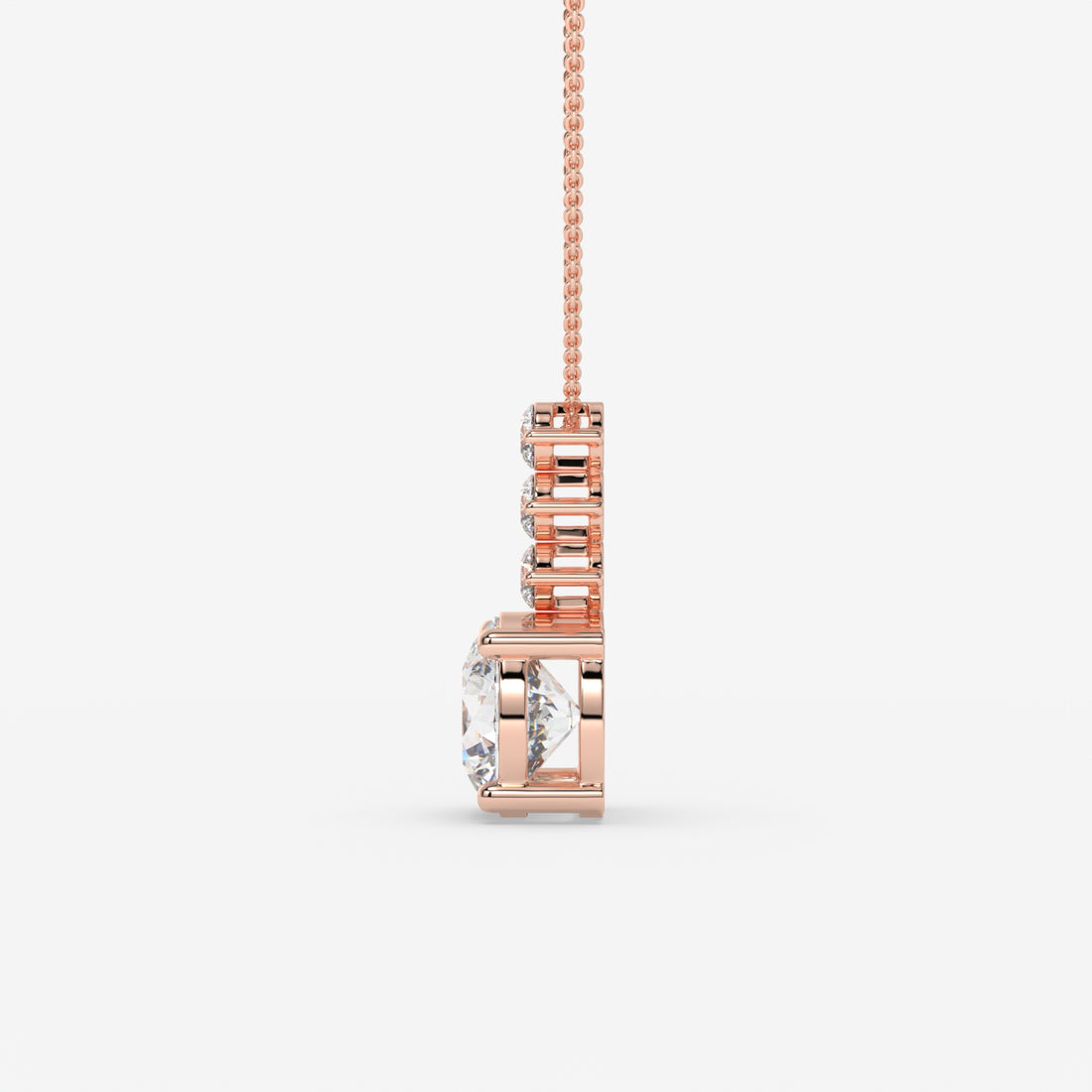 Radiant Three-Stone Round-Cut Rose Gold Diamond Pendant