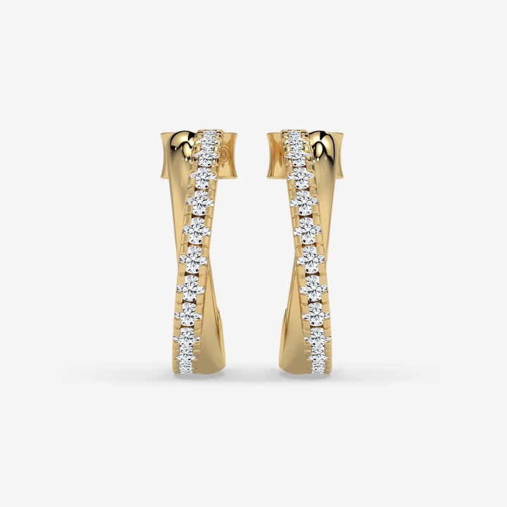 Twisted Diamond Hoop Yellow Gold Earrings