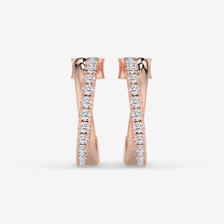Twisted Diamond Hoop Rose Gold Earrings