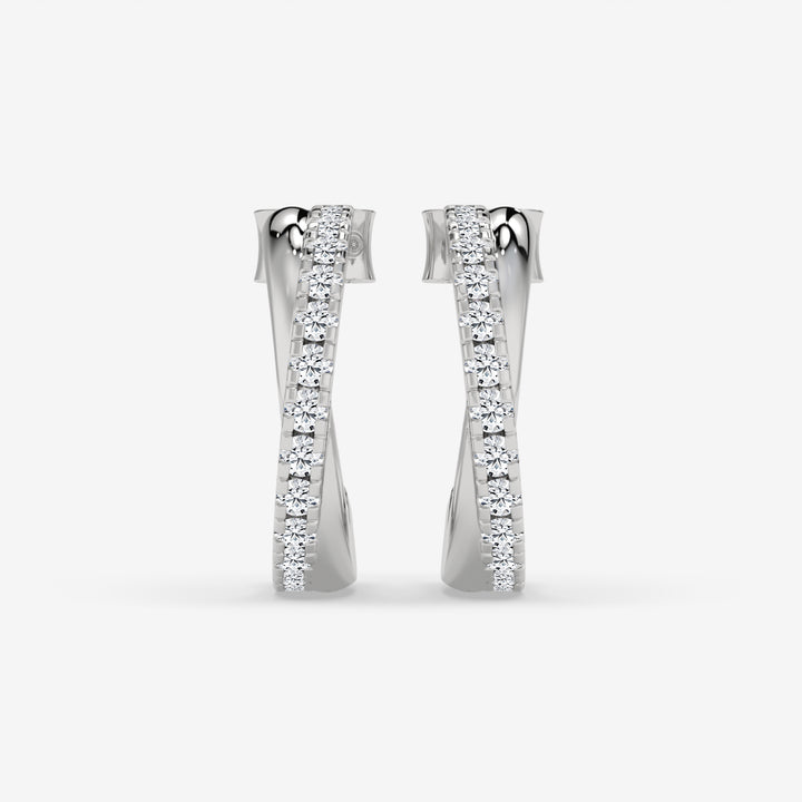 Twisted Diamond Hoop White Gold Earrings