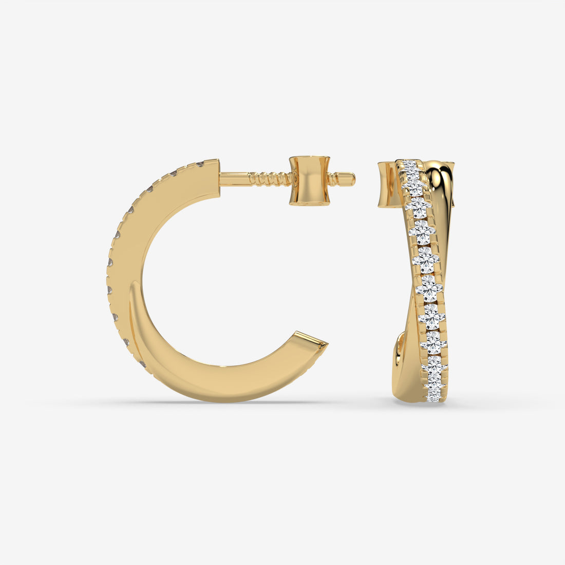 Twisted Diamond Hoop Yellow Gold Earrings