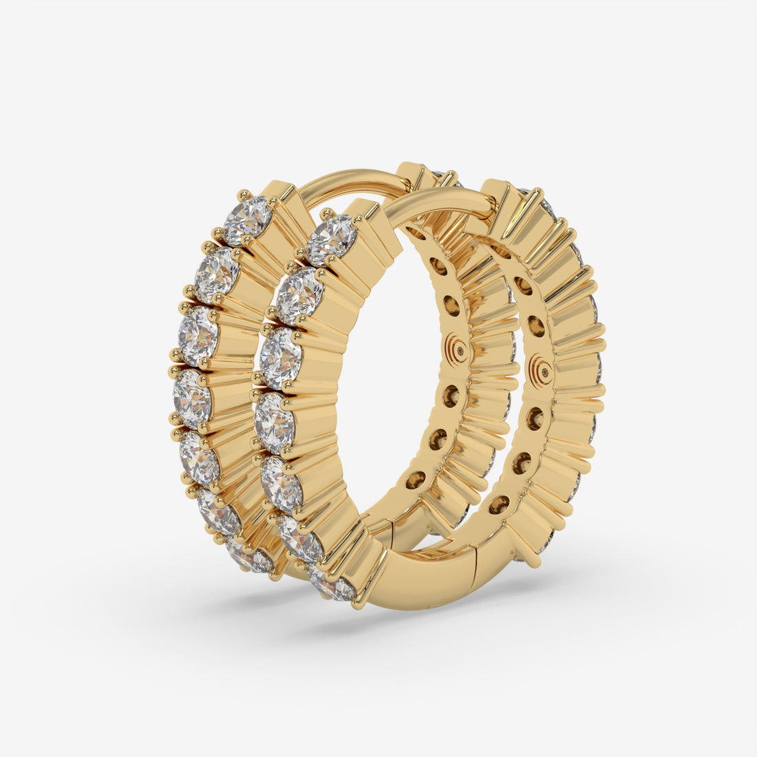 Textured Yellow Gold Diamond Hoop Earrings