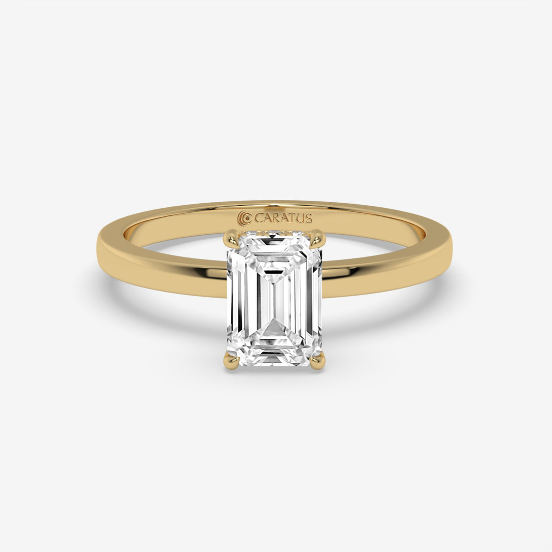 Emerald-Cut Diamond Hidden Halo Rose Gold Ring with Round Diamonds