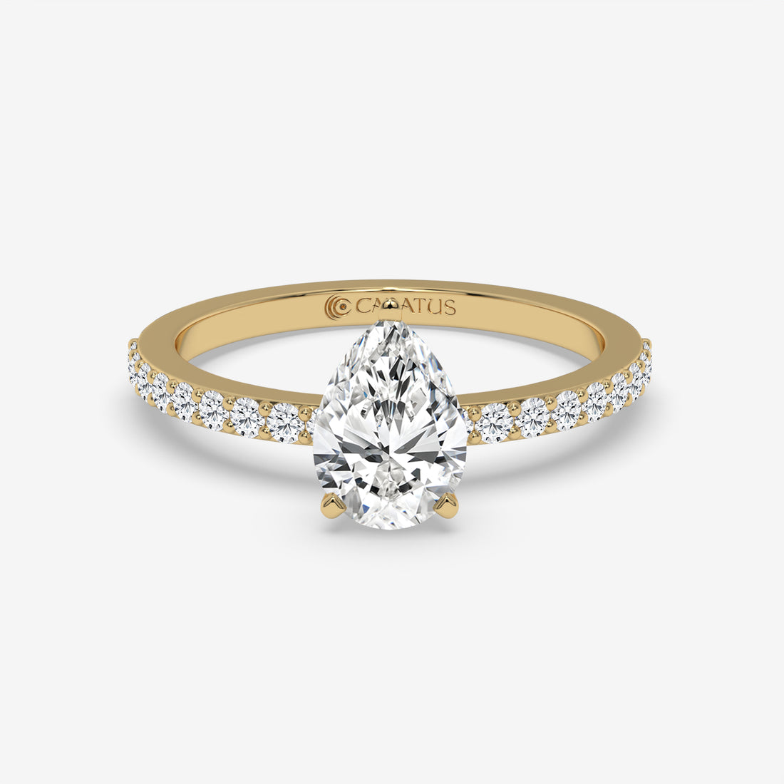 Pear-Shaped Diamond Yellow Gold Ring with Channel Set Band