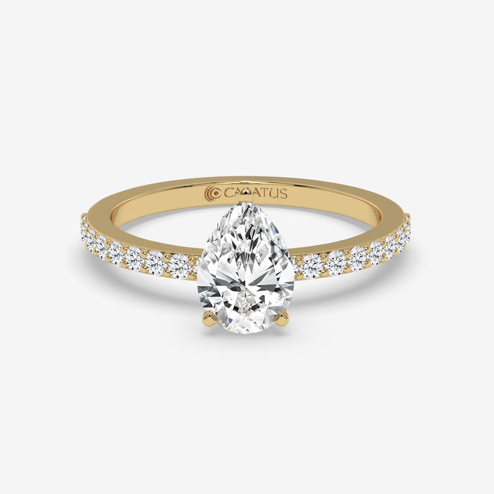Pear-Shaped Diamond Yellow Gold Ring with Channel Set Band