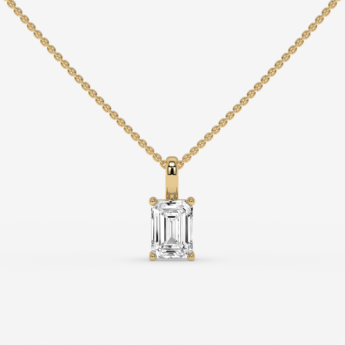“I”-Shaped White Gold Diamond Pendant with Emerald-Cut Center Diamond