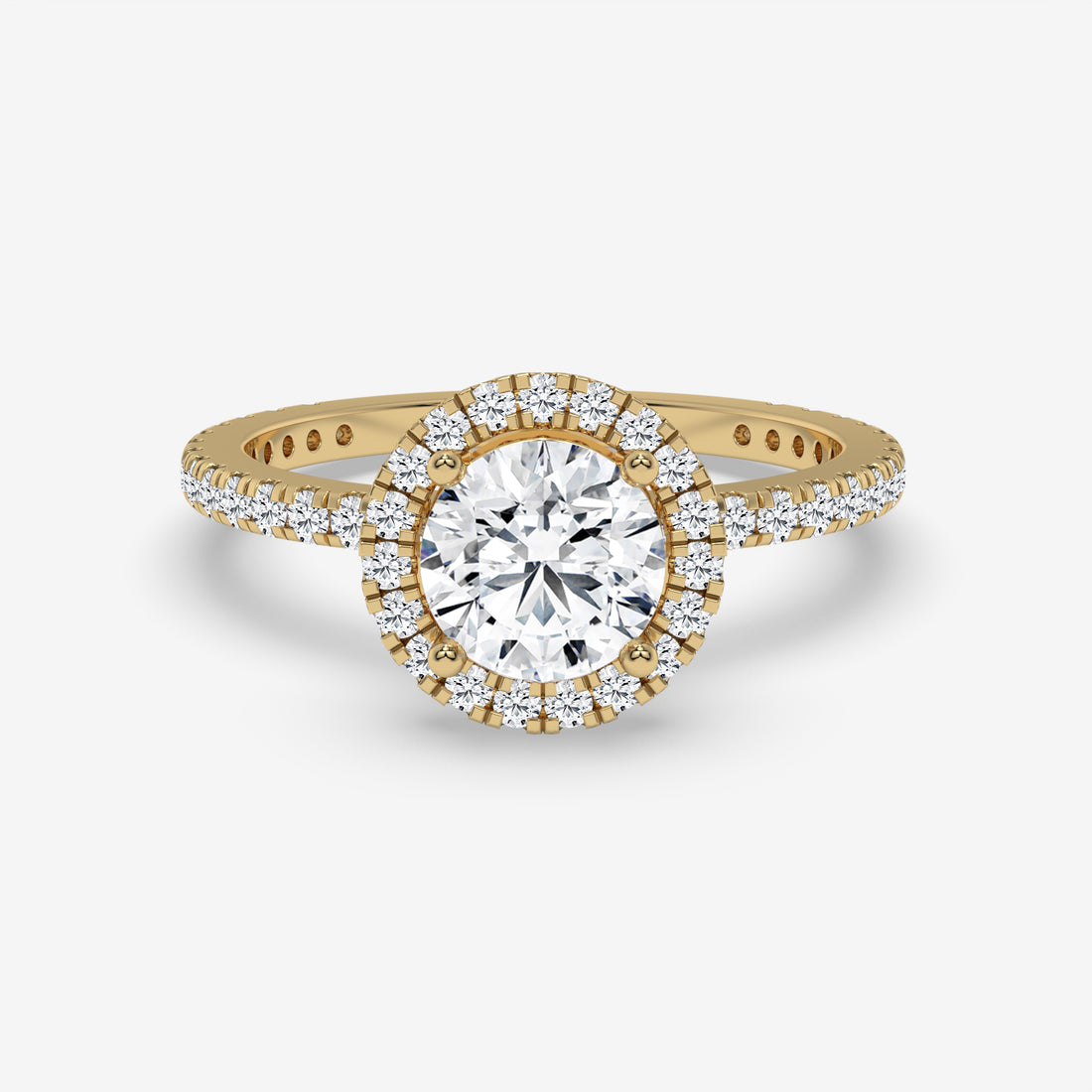 Round Diamond Halo Rose Gold Ring with Side Diamonds