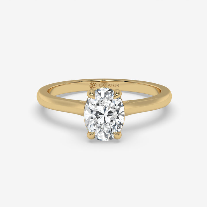 Oval Diamond Cathedral Ring in 1.00 CT Yellow Gold