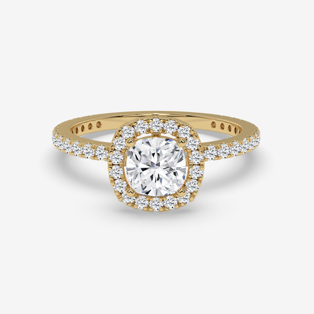 Cushion-Cut Diamond Halo Ring with Round Accent Diamonds in Rose Gold