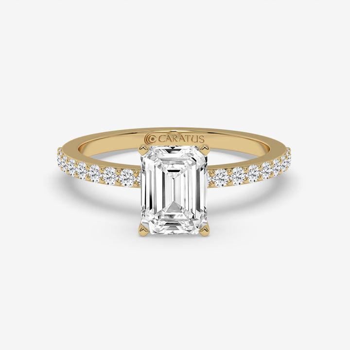 Emerald-cut diamond Yellow Gold Ring with Channel-Set Band