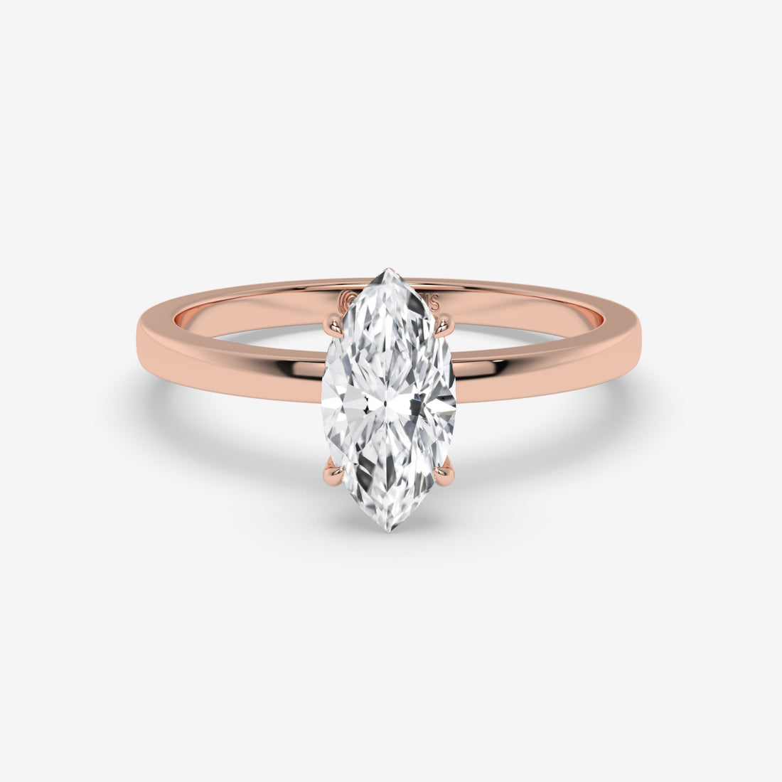 Marquise Diamond Ring with Round Side Diamonds in Rose Gold