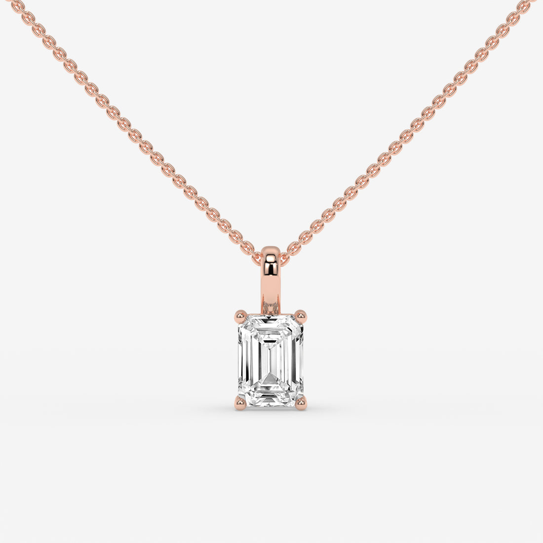 “I”-Shaped White Gold Diamond Pendant with Emerald-Cut Center Diamond