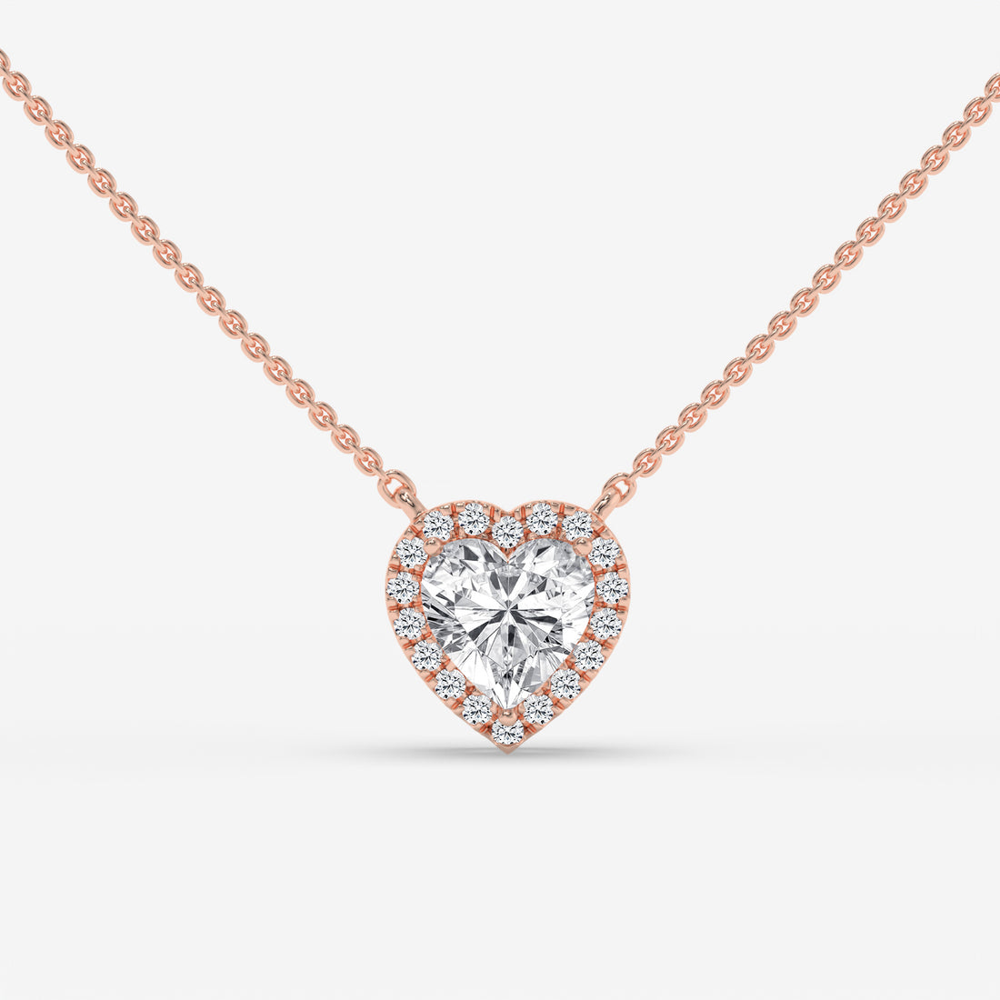 Heart-Shaped Diamond White Gold Necklace with Halo Setting