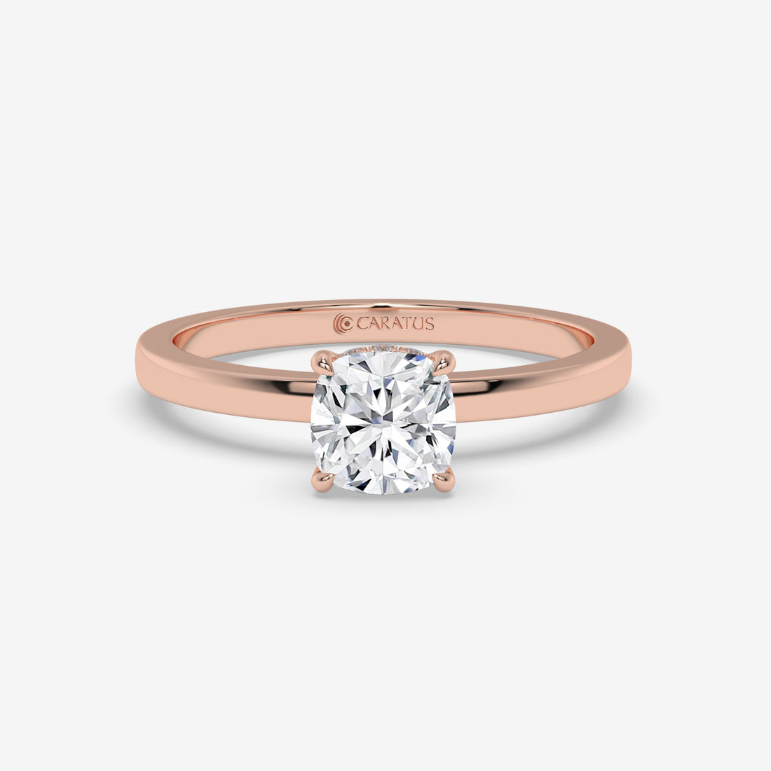 Cushion-Cut Diamond Engagement Ring with Hidden Halo in Rose Gold
