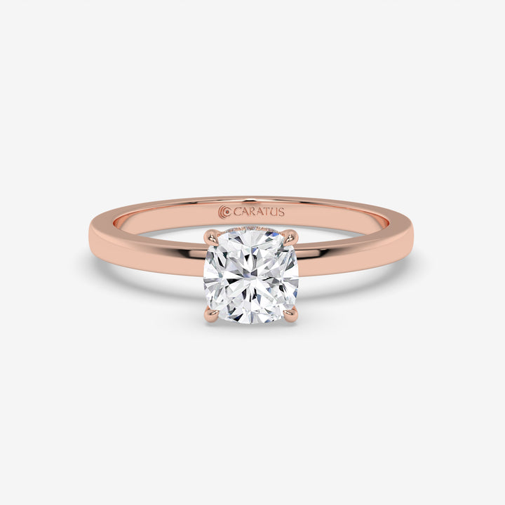 Cushion-Cut Diamond Engagement Ring with Hidden Halo in Rose Gold