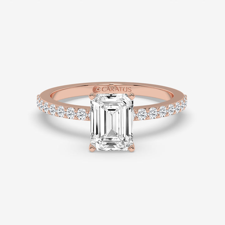 Emerald-cut diamond Rose Gold Ring with Channel-Set Band