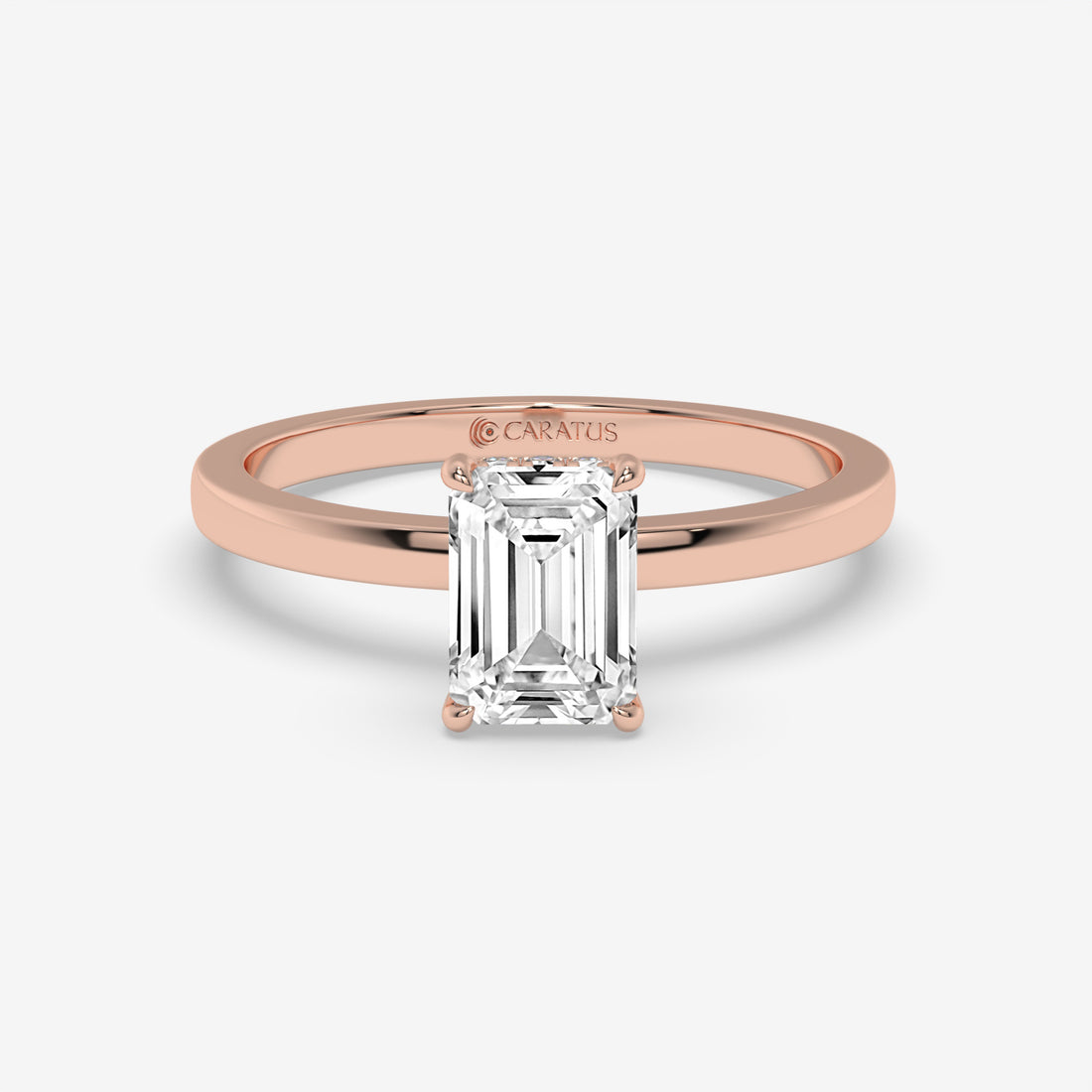 Emerald-Cut Diamond Hidden Halo Rose Gold Ring with Round Diamonds