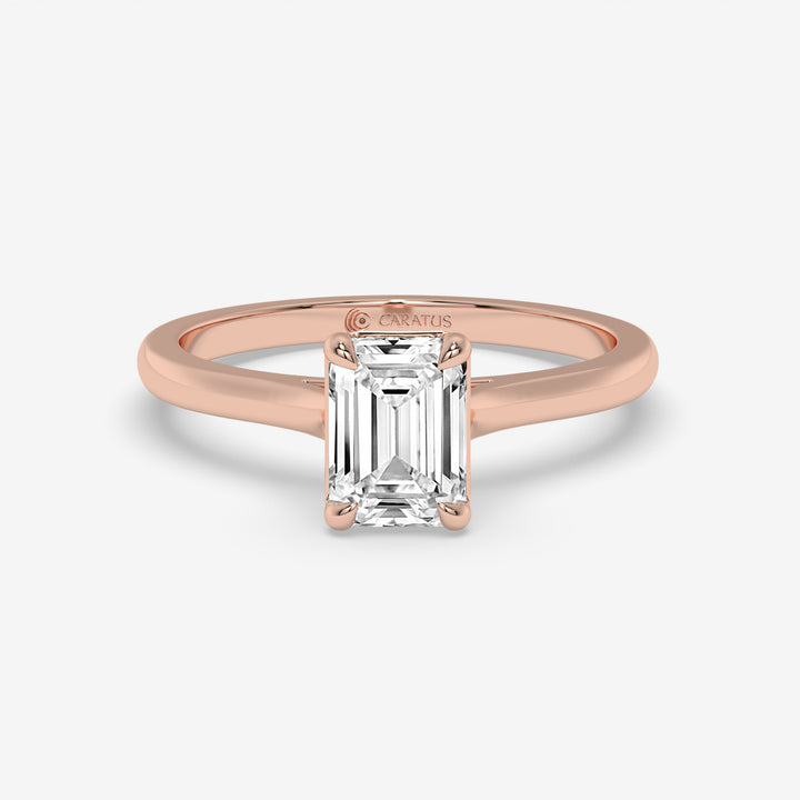 Rose Gold Cathedral Emerald-Cut Diamond Ring with Round Accents