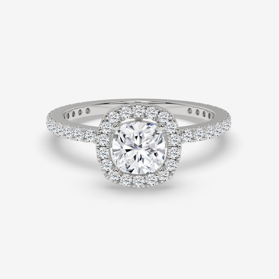 Cushion-Cut Diamond Halo Ring with Round Accent Diamonds in Rose Gold