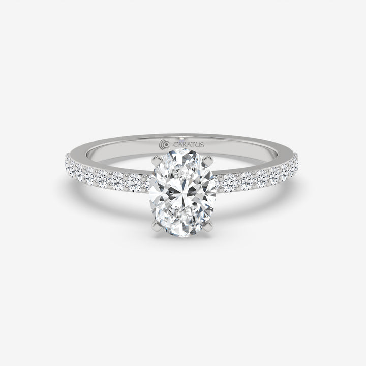 White Gold Oval Diamond & Round Accent Halo Ring