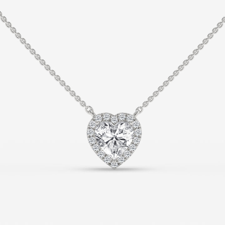 Heart-Shaped Diamond White Gold Necklace with Halo Setting