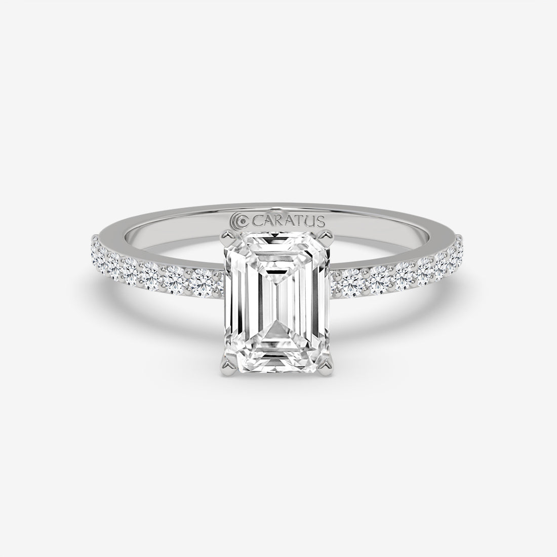 Emerald-cut diamond White Gold Ring with Channel-Set Band