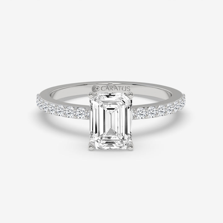 Emerald-cut diamond White Gold Ring with Channel-Set Band
