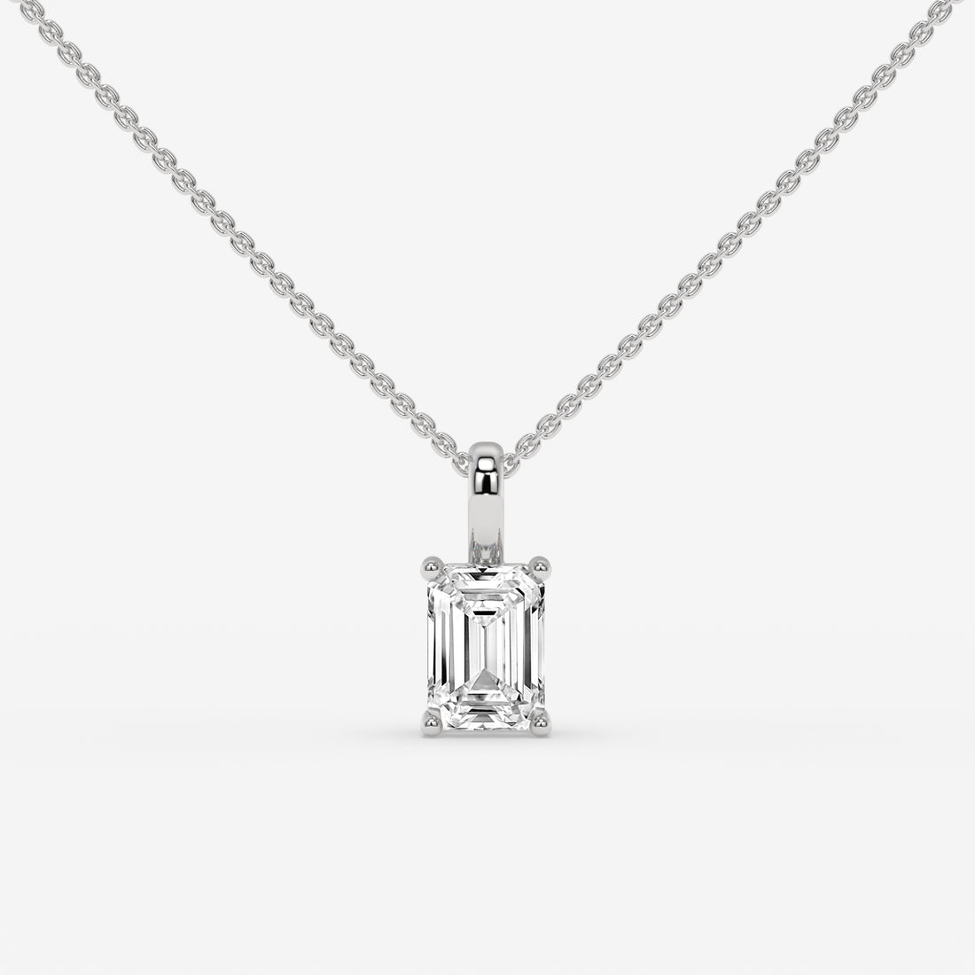 “I”-Shaped White Gold Diamond Pendant with Emerald-Cut Center Diamond