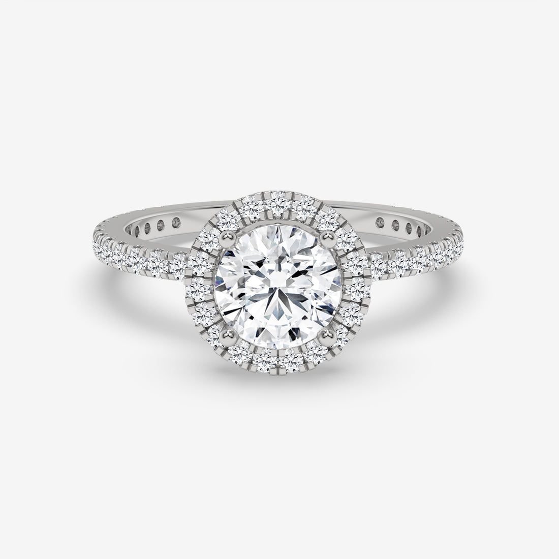 Round Diamond Halo Rose Gold Ring with Side Diamonds