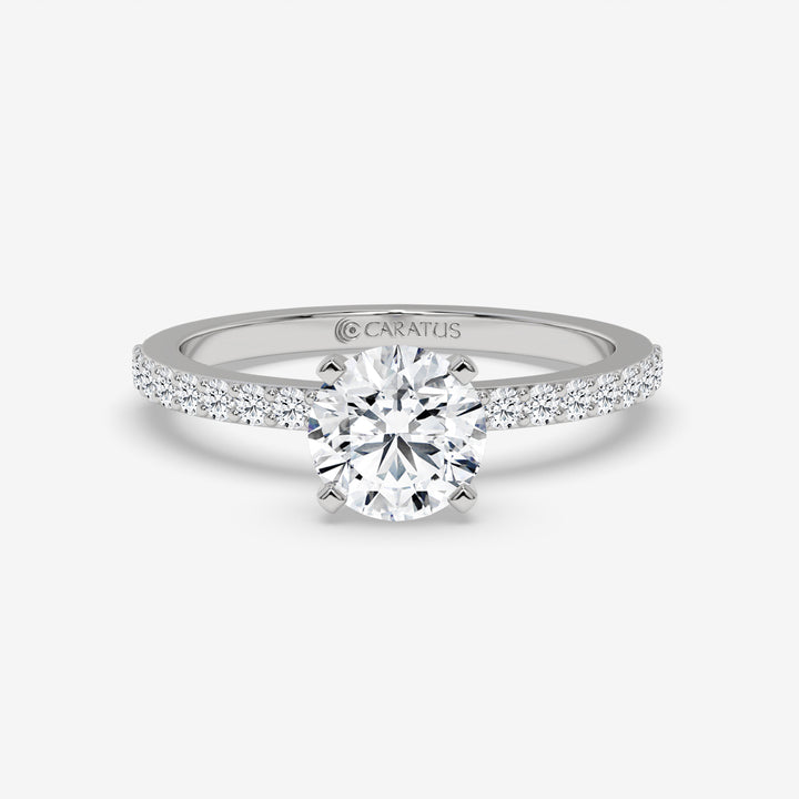 Cushion-cut diamond Ring with Channel-Side Diamonds in White Gold