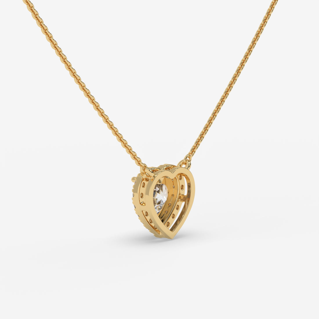 Heart-Shaped Diamond Yellow Gold Necklace with Halo Setting