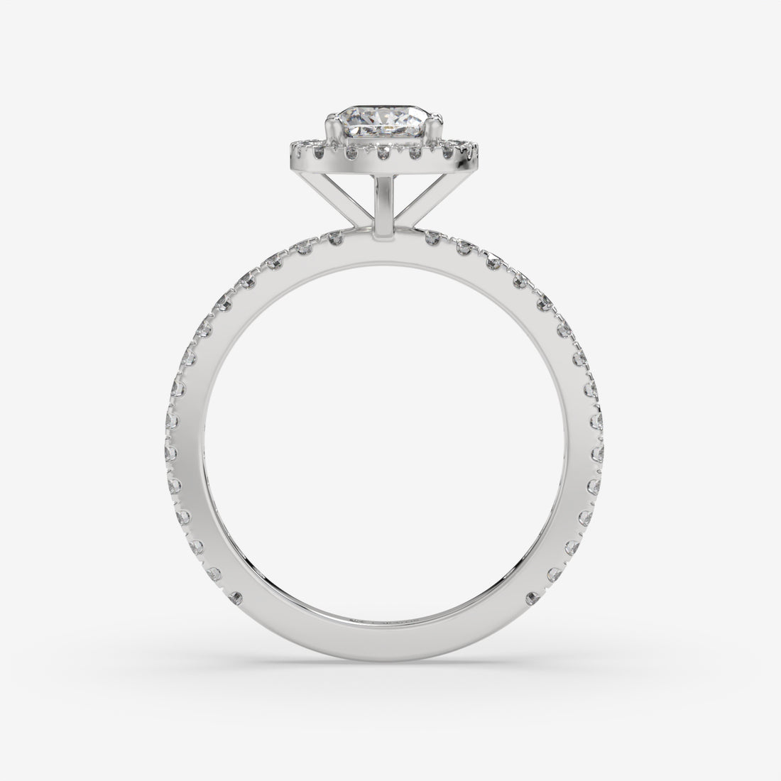 Cushion-Cut Diamond Halo Ring with Round Accent Diamonds in White Gold