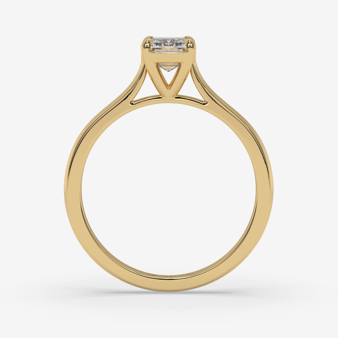 Yellow Gold Cathedral Emerald-Cut Diamond Ring with Round Accents
