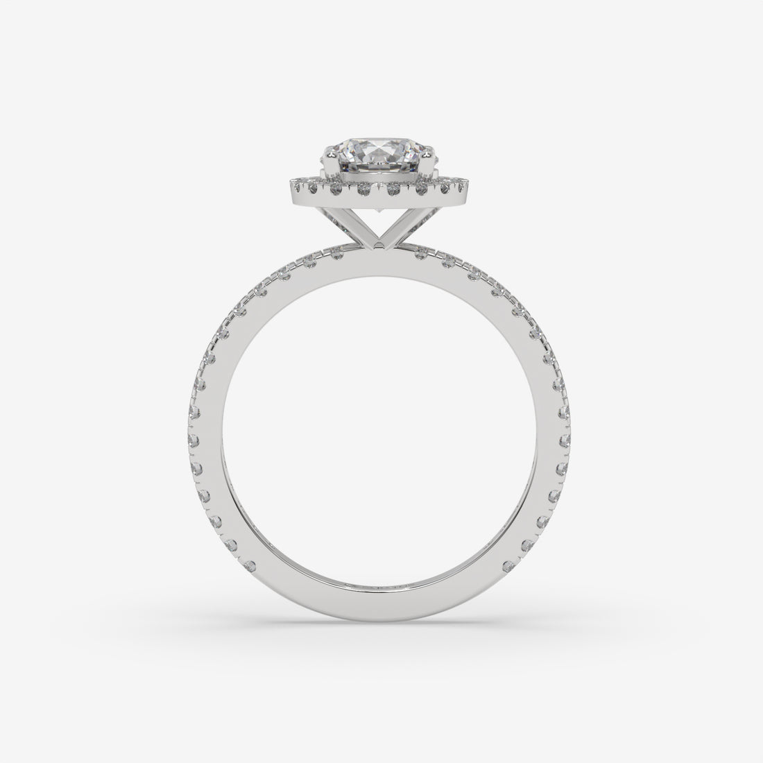 Round Diamond Halo White Gold Ring with Side Diamonds